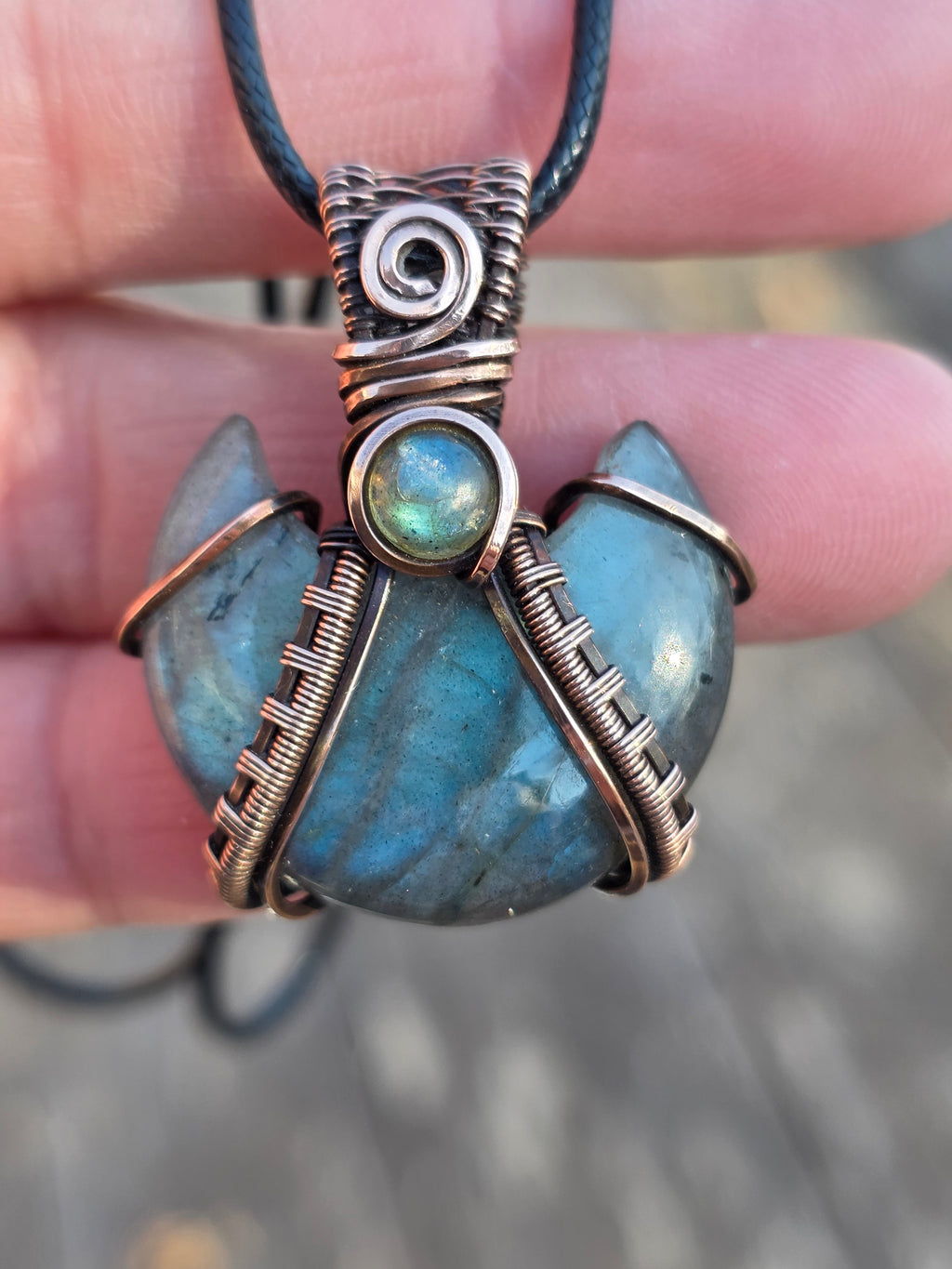 Crescent Double Labradorite Pendant