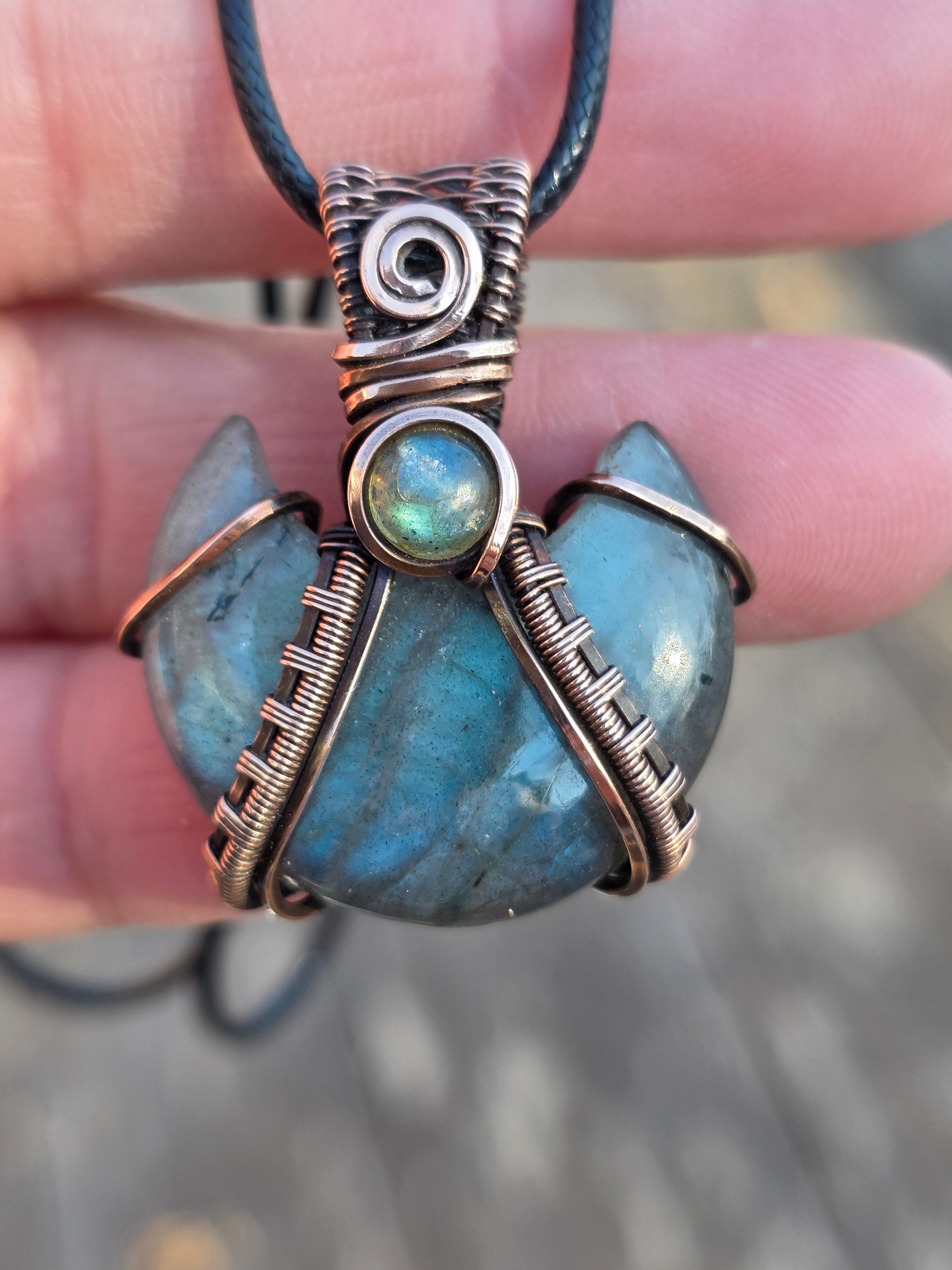 Crescent Double Labradorite Pendant