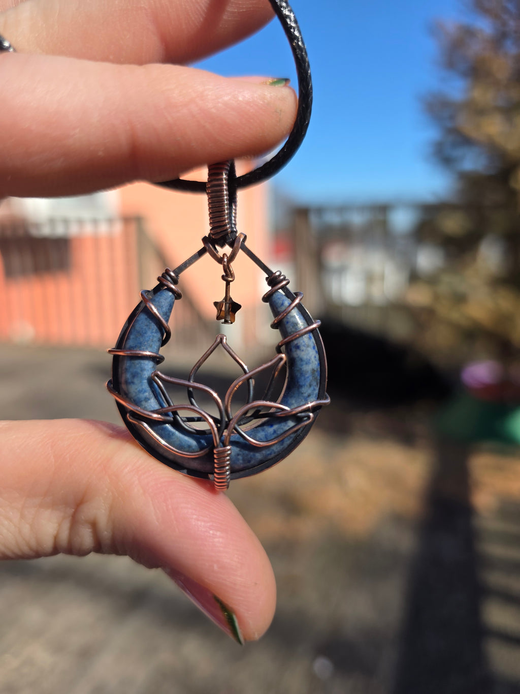 Denim Lapis Lotus Pendant