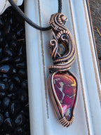 Pietersite & Rose Dahlia Turquoise Copper Pendant – Handwoven Wire Wrap, One of a Kind