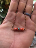 Handmade Kingman Turquoise & Spiny Oyster Bar Necklace - 18" Copper Chain