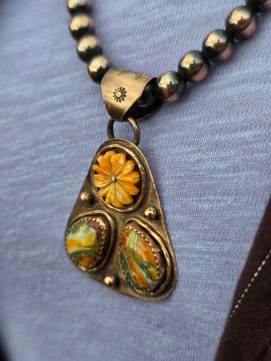 Handmade Copper Spiny Oyster Spinner Pendant | Artisan Signed Southwestern Jewelry