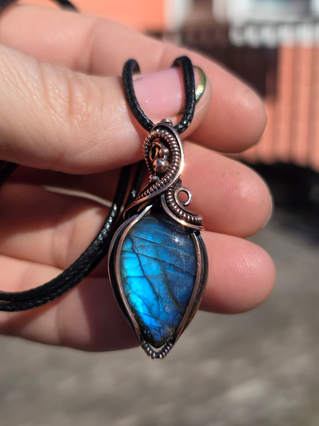 Blue Flash Labradorite in Copper