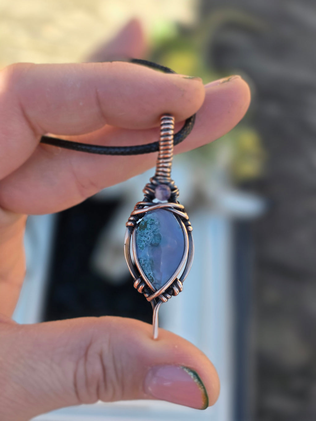Lavender Moss Agate Doublet with Amethyst