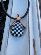 Checkered Onyx and Opal Pendant