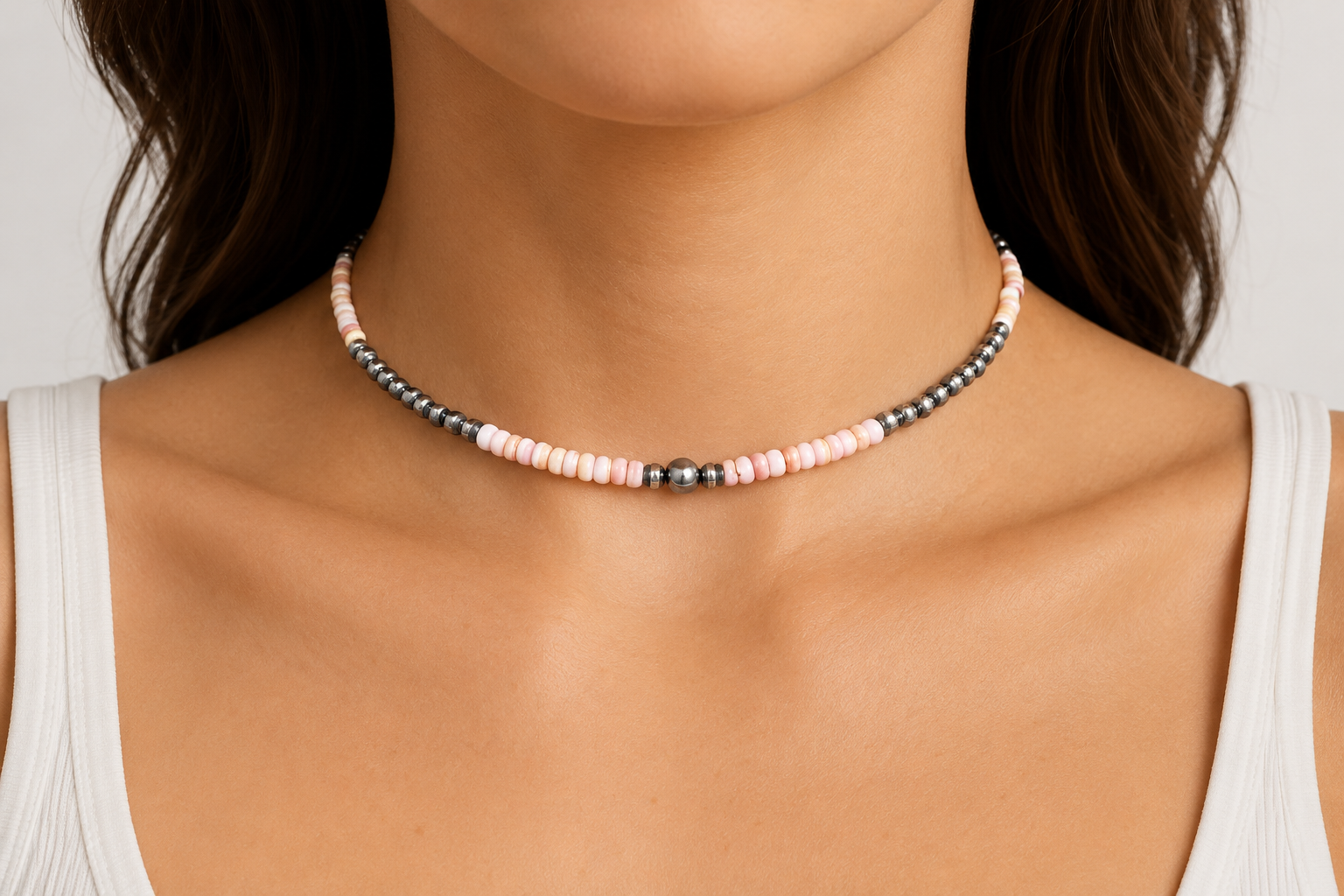 Pink Conch and Sterling Choker