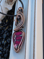 Pietersite & Rose Dahlia Turquoise Copper Pendant – Handwoven Wire Wrap, One of a Kind